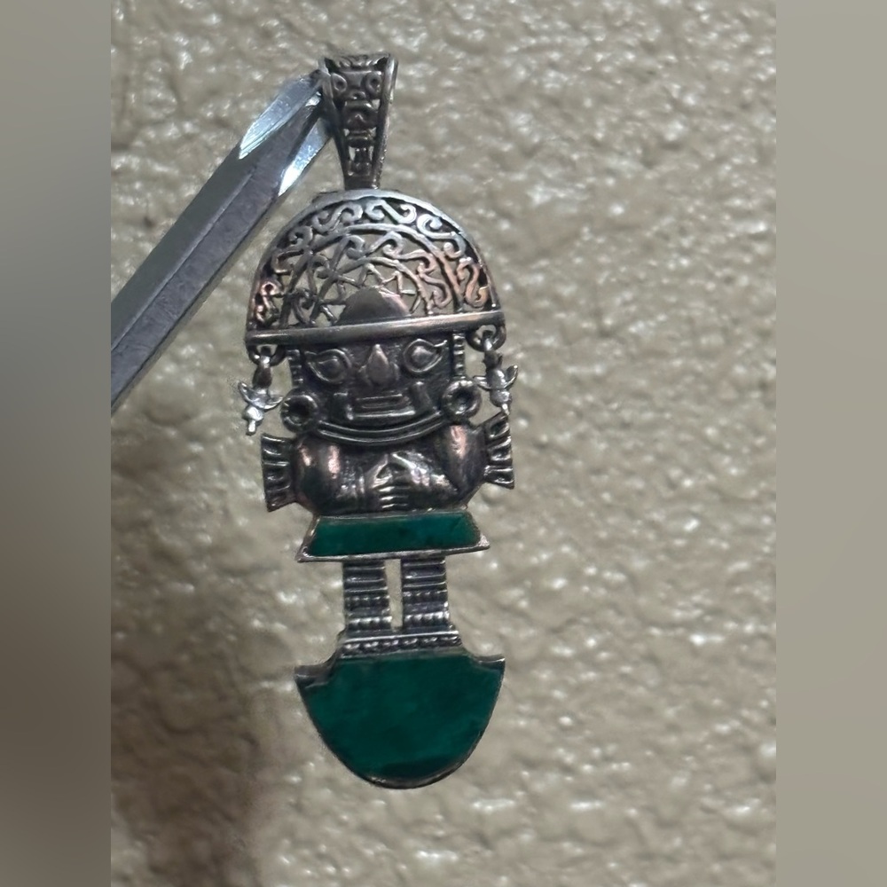 Silver and Green Tribal Pendant